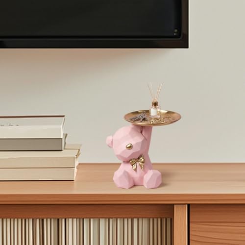 Sculpture d'ours décorative en résine avec coupelle dorée pour bijoux et cosmétiques - 6