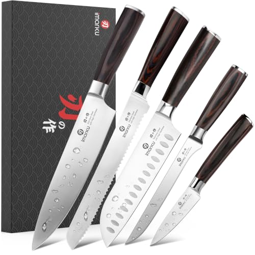 imarku 5PCS Kitchen Knife Set, Japanese Knife Set with Pakkawood Handle