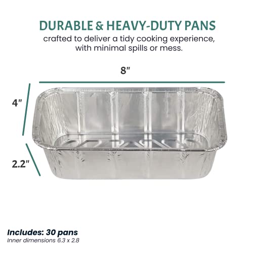 Aluminum Foil Pans 8X4 Inches (30 Pack) - Tin Foil Pans With High Heat Conductivity - Disposable Aluminum Tray Cookware For Baking, Grilling, Cooking, Storing, Prepping - Disposable Aluminum Pans #TOP3