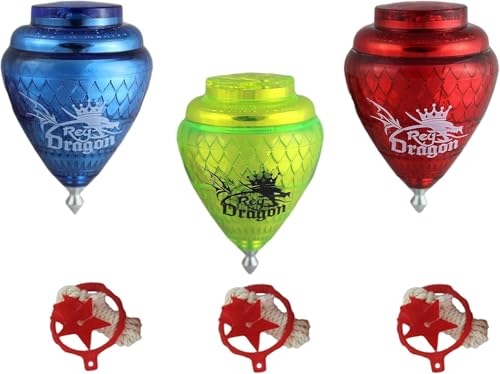 3 Pack Rey Dragon Durable Plastic Spin Tops for Kids