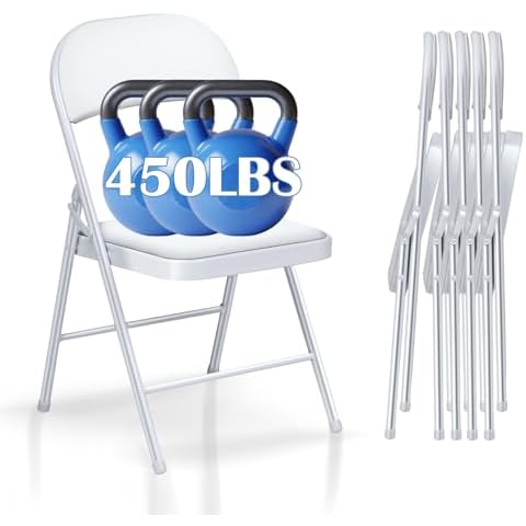 Fujampe Folding Chairs 6 Pack- Metal Chairs Set with Padded Seats and Back, Padded Folding Chair for Home Office Wedding Party, Indoor and Outdoor Events, Set of 6 (White, 6 Pack) Cover