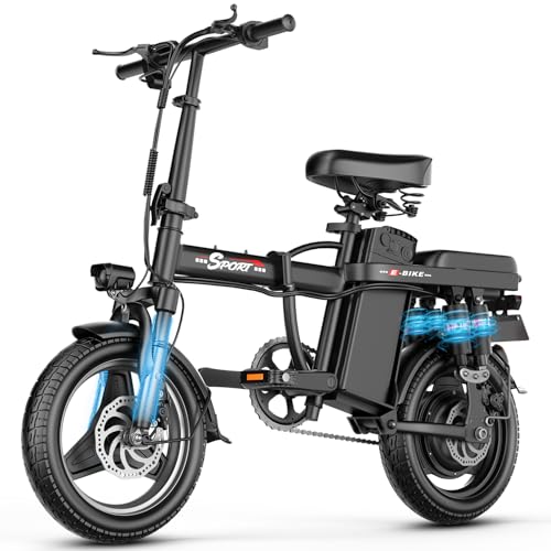 AZHAR Foldable Electric Bike 1200W Peak Motor, Up to 25 MPH, 45 Miles PAS Range, Dual Suspension, 14” Tires, 3 Speed Modes, Commuter Ebike for Adults and Teens, Electric Mini Bike