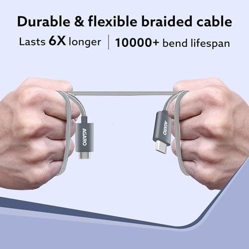 Image of AGARO Type C To Type C Fast Charging Cable Compatible With Android Devices, Iphone15, Power Bank, 4A, 60W, Supports PD, 480 Mbps Data Transmission, Braided, 1M, Black