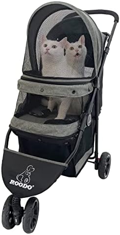 Pet Dog Cat Stroller Small Medium 30 Lbs Double Puppy Doggy Animal Lightweight Travel Portable 2 3 Wheel Carrier Pram (Grey)