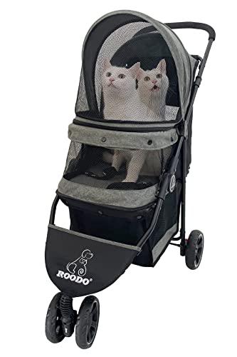 Pet Dog Cat Stroller Small Medium 30 Lbs Double Puppy Doggy Animal Lightweight Travel Portable 2 3 Wheel Carrier Pram (Grey) #TOP6