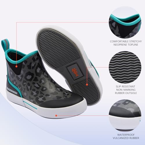 Image of BASSDASH Womens 4.5 inch Waterproof Deck Ankle Rain Boots Anti-Slip Neoprene Rubber Garden Fishing Boots