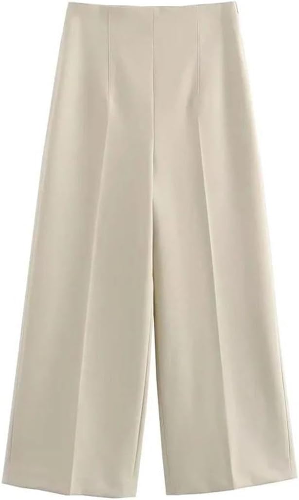 Women's High Waist Wide Fluid Pants Woman Office Casual Cropped Trousers Summer Pleated Baggy Pants