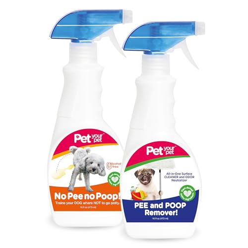 PET YOUR PET Dog No Pee No Poop Training Spray and Pee and Poop Remover Bundle – Natural Dog Potty Training and Stain & Odor Removal Solutions, 16 Fl Oz