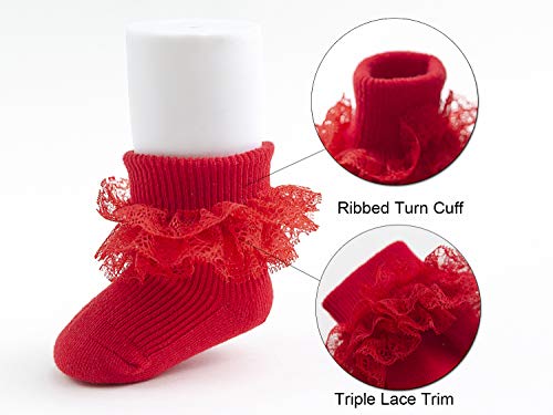 Image of Epeius Baby-Girls Eyelet Turn Cuff Ruffle Lace Socks Triple Lace Dressy Socks Newborn /Infants /Toddlers 3 /5 Pairs