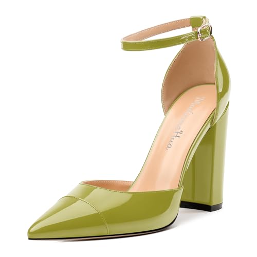 Women's Pumps, Fashionable Pointed Toe High Heels Pumps for Women, Ankle Strap High Chunky Heel Pumps Shoes