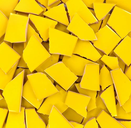 5 Pounds of Broken Talavera Mexican Ceramic Tile in Bright Yellow Solid Color