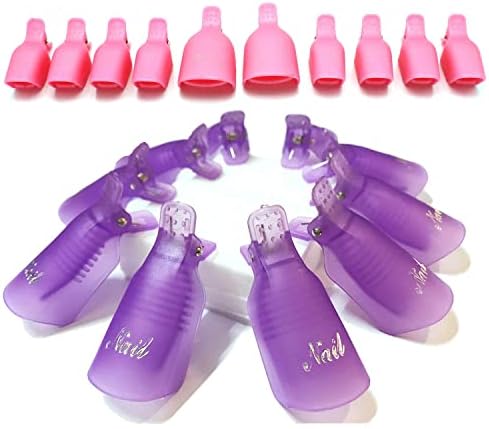 Jiulory Nail Polish Remover Clips Set 10 + 1000 PCS Soak Off Nail Gel Polish Remover Clip Caps 1000 PCS Lintfree Nail Wipes Cotton Pads Wraps for UV Gel Acrylic Nail Polish Removal (Purple)