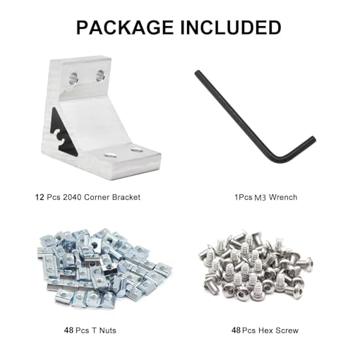 Image of 12 pcs 2040 Corner Bracket Angle Silver 2040 Aluminum Extrusion Hardware T-Slot Accessories V-Slotted with T Nuts and Screws for 2040 Aluminum Profile 3D Printer Frame Parts