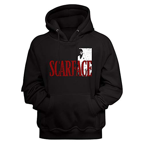 Scarface Iconic 80s Movie Tony Montana Distressed Look Adult Long Sleeve Hoodie Sweatshirt Black