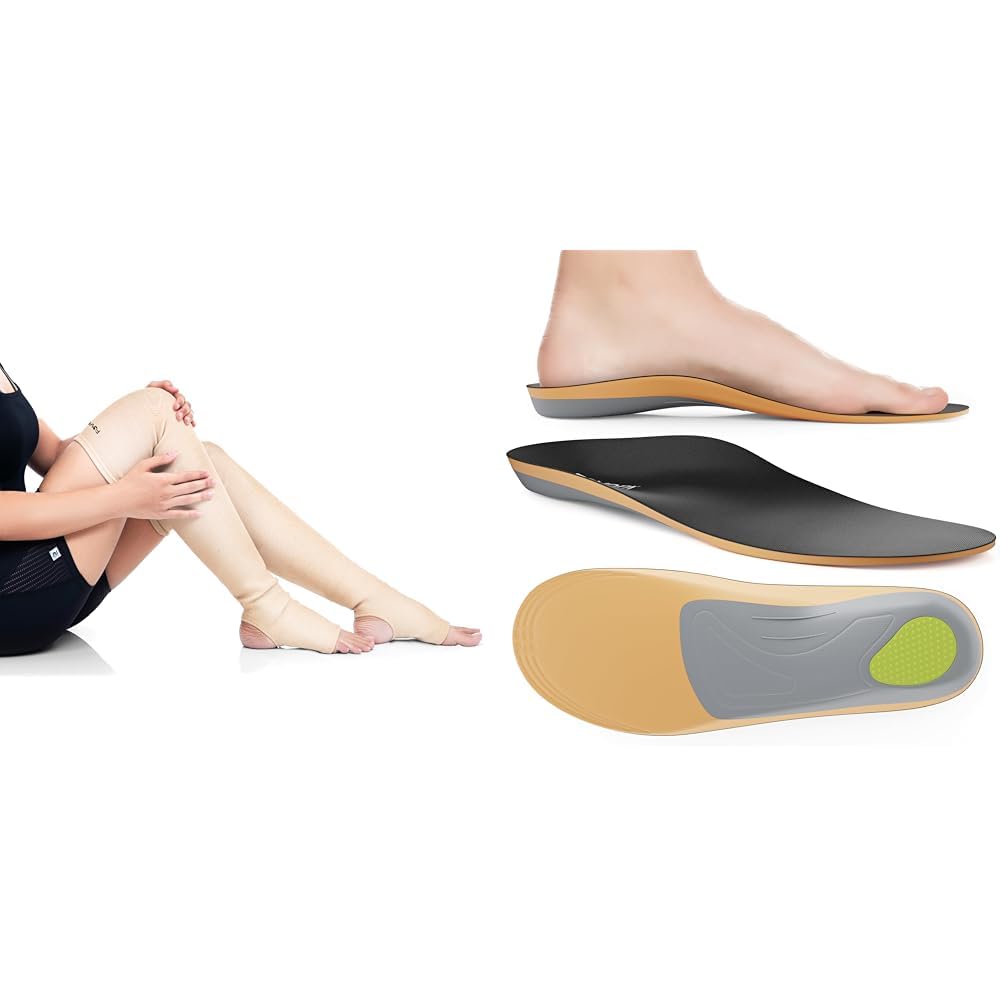 FOVERA Varicose Veins Compression Stockings (Above Knee), Open Toe Thigh High Sleeves for Swelling | FOVERA Rigid Arch Support Insole for Flat Feet - Orthotic Shoe Inserts for Plantar Fasciitis, Heel-image-10