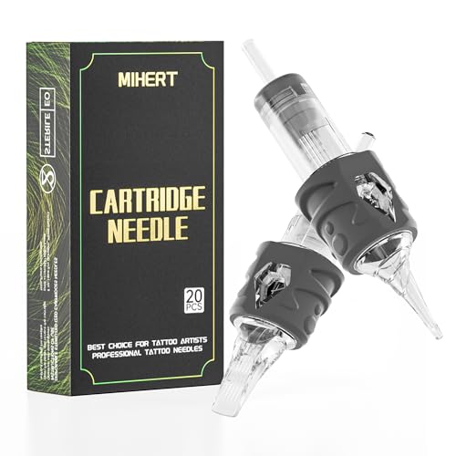 20Pcs Tattoo Cartridge Needles, Essentials Kit (#12 Standard) - RL & RM Sizes with Safety Membrane and Ergonomic Finger Grip for Rotary Tattoo Pens