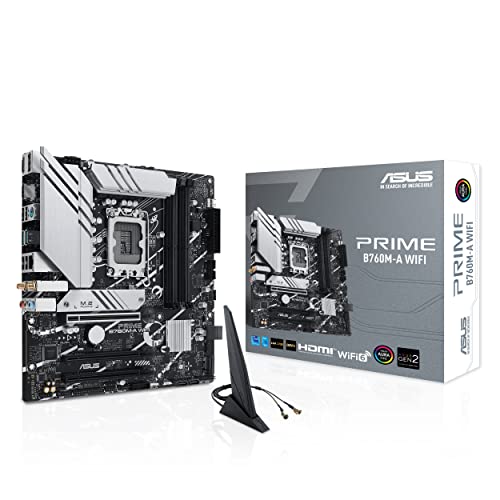 ASUS Prime B760M-A WiFi Mainboard Sockel Intel LGA 1700 (Intel B760, mATX, DDR5 Speicher, PCIe 4.0, 2X M.2, WiFi 6, Aura Sync)