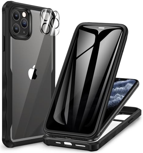 CENHUFO Privacy for iPhone 11 Pro Case Full Body Phone Case with Built-in 9H Tempered Glass Privacy Screen Protector and Camera Lens Protector Anti Peep Spy Shockproof Bumper Clear Cover - Black