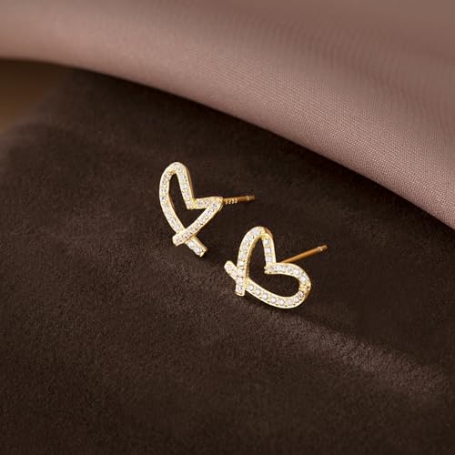 Reffeer Solid 925 Sterling Silver Love Heart Stud Earrings for Women Teens CZ Heart Stud Earrings 6