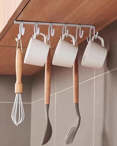Kitchen Utility Hooks Mug Holder 12 Hooks Cabinet Storage Hooks Wardrobe Hanger Clothes Storage White BLC1440-01