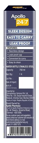 Image of Apollo Pharmacy Stainless Steel Leak Proof Water Bottle, 750 ml