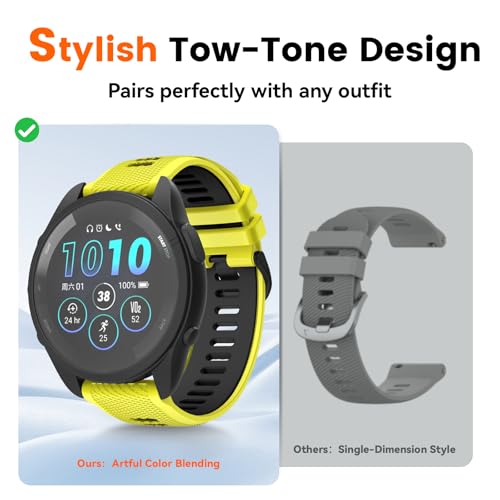Velocarer Watch Band for Garmin Forerunner 265/Forerunner 255/Vivoactive 4/Venu 3/Venu 2, 22mm Quick Release Silicone Sport Bands, Lime & Black — view 4