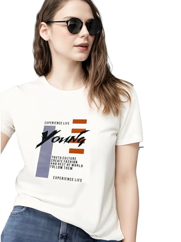Image of Mack Jonney Women Printed Cotton Rich T Shirt | Round Neck Tshirts|Half Sleeves|Printed-Regular Fit-Mack640809