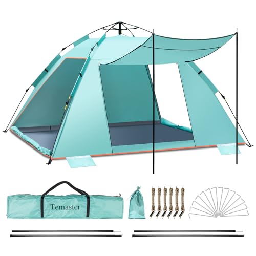 4-5 Person Instant Strandmuschel Automatisches Strandzelt, Extra großes tragbares belüftetes automatisches Sonnenschutz, UV Schutz 50+ Easy Setup Pop Up Zelt für Picknick, Strand