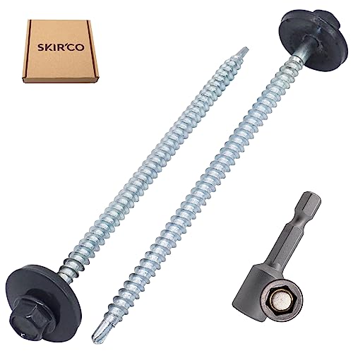 SKIR'CO (10 pcs) Painted Roofing Screws 4.8 x 100 mm, Hex Head, Self-Drilling Screws with EPDM Washers (Anthracite Grey, RAL 7016) - Image 2