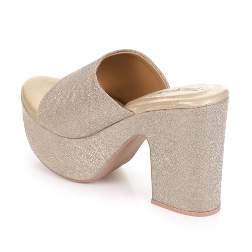 Image of Women's Glitter Block Heel Platform Sandals, Open Toe High Heels