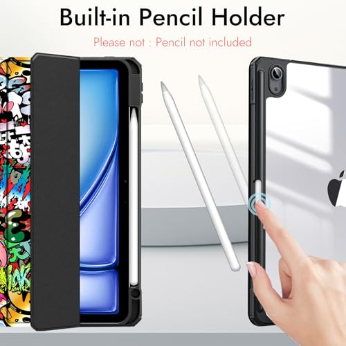 Image of Robustrion Cover for iPad Air 13 inch M4 /M3 /M2 (2026 /2025 /2024) Cover Case with [Pencil Holder] [Transparent Back] Hybrid Case Cover for iPad Air 13 inch [Auto Sleep Wake Support] - Hippy