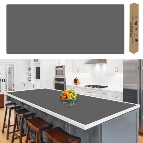 Image of 120 inch x24''(305cmx60cm) Extra Large Silicone Mat for Kitchen Counter, Heat Resistant Countertop Protector, Non-Slip Waterproof Kitchen Island Mat, Easy to Clean, Dark Gray