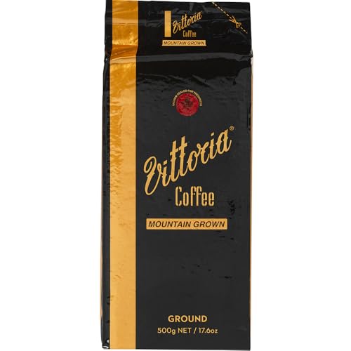 Vittoria Coffee Premium Mountain Grown Ground Coffee - 500g. High Altitude Dark Roasted Coffee Beans, Perfect with Home Filter Machines, Pour Over, Chemex, Plungers. (Packaging May Vary)