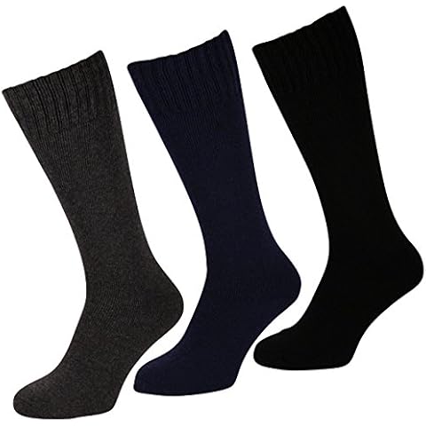 Mens Long Thermal Merino Wool Thick High Socks 2.4 Tog Extra Warmth Comfort PACK OF 3 (Black/Navy/Grey) Cover