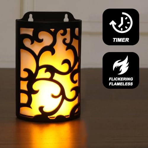 Image of Decorative Lanterns with Timer, Rechargeable Candle Light Flameless Candles Indoor /Outdoor Wall Sconces,Flickering Flames Wall Light for Hallway, Bathroom,2 Pack