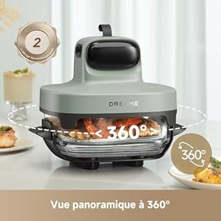 DREAME Tasti Friteuse à Air en Verre Portable 5 en 1, 2 Récipients (2,5 L + 4,5 L), Verre Borosilicate de 6 mm, Air Chaud Circulant en 3D, Compatible Lave-Vaisselle, Vue à 360°, Design Amovible