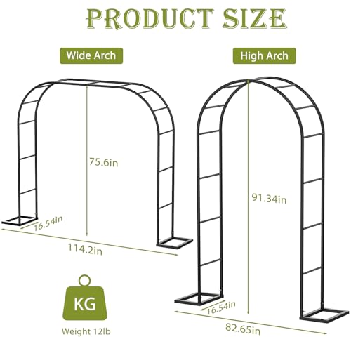 Sunexinlo Garden Arch for Climbing Plants Outdoor, 2 Sizes Metal Garden Arbors,Garden Trellis Arch for Wedding Decoration,Weighted Arch with Base for Party,Black