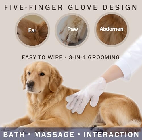 Image of Pet Glove Wipes, Disposable Grooming Mitts for Dogs and Cats, Waterless Bath, Lick-Safe, with Jojoba Oil, Honey Extract and Shea Butter, 20 Count (Extra Thick, 20 Count-Glove Wipes)