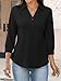 TICTICMISS Women's V Neck Polo Shirts 3/4 Length Sleeve Tops Collared Business Casual Summer Blouses Black