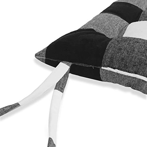 Image of Encasa XO Chair Cushions 40x40 cm with Ties 4 pcs - Buffalo Black Checks - Stripe Cotton Fabric, Rich Square Seat Cushions Micro-Fiber Filling, Large Size for Sitting, Sofa, Dining Table & Outdoor