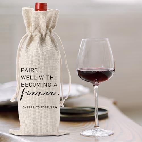 Image of Engaged Wine Bag Engagement Gifts for New Couples Engagement Party Decor | Pairs Well with Becoming A Fiance Wine Accessory Sets Champagne Bottle Wraps Bags