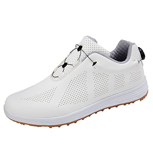 PENXZT Womens Waterproof Golf Shoes Wide Fitting Spikeless Casual Sneakers Big-Size,White,7 UK