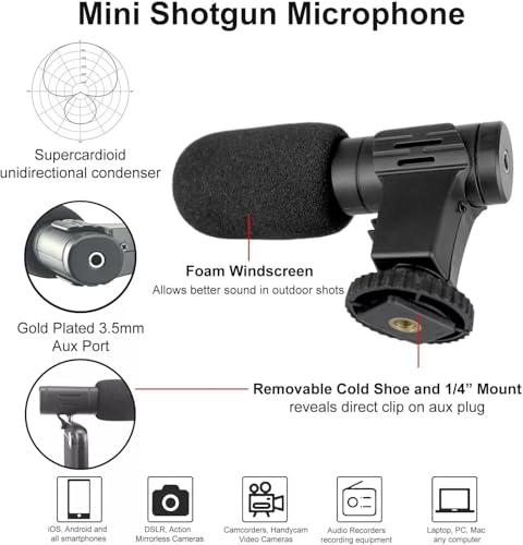 Acuvar Universal Mini Shotgun Microphone for Smartphones, Camcorders, Camera Microphone for DSLR for YouTube, Vlogging, Live Stream, Tiktok & Filming with 3.5mm Plug Cable by Acuvar - Image 2