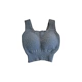Womens Sherpa Fleece Tank Top with Built-in Bra Sexy Fuzzy Warm Padded Crop Tops Winter Thickened Soft Underwear Blue