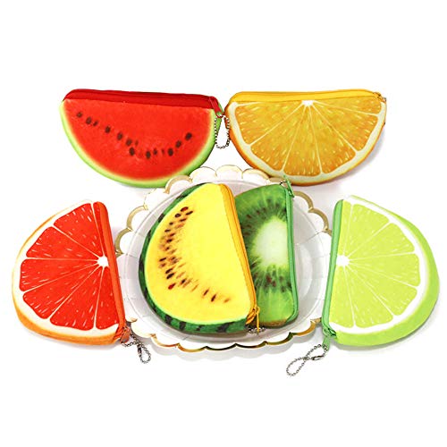 Preisvergleich Produktbild Kreative Fruchtgeldbörse für Kinder, halbrund, Plüsch, Münzfach, Schlüsselhalter, Clutch Taschen, Kopfhörer, Datenkabel, Aufbewahrungspaket, Geschenk für Jungen und Mädchen (6 Stück)