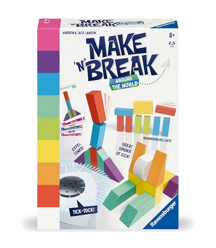Ravensburger 22473 - Make ’n’ Break - Around The World - Gesellschaftsspiel für die ganze Familie mit Bausteinen, Spiel für Erwachsene und Kinder ab 7 Jahren, für 2-5 Spieler