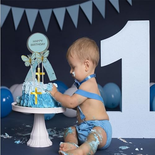 Image of Rozi Decoration Butterfly Cake Topper Blue for Boys, Girls, Kids Butterfly Theme Birthday Decoration Set of 3 Pcs
