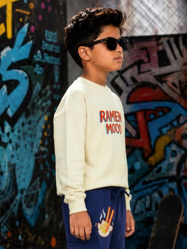 Image of KiddoPanti Boys Solid Round Neck Full Sleeve Fleece Sweatshirt | 60% Cotton 40% Polyester | Soft Warm Winter Pullover | Ribbed Cuffs & Hem | Casual Winter Sweatshirt for Kids