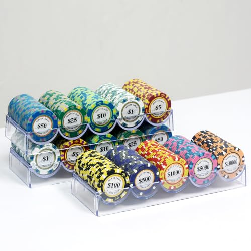 JIESITE Clear Acrylic Poker Chip Rack with Lid/without Lid, Casino Poker Chip Tray Rack Chip Storage Display Case for Texas Hold\'em, Blackjack, 100 Chips Each (10 without Lid) - Thumbnail 5