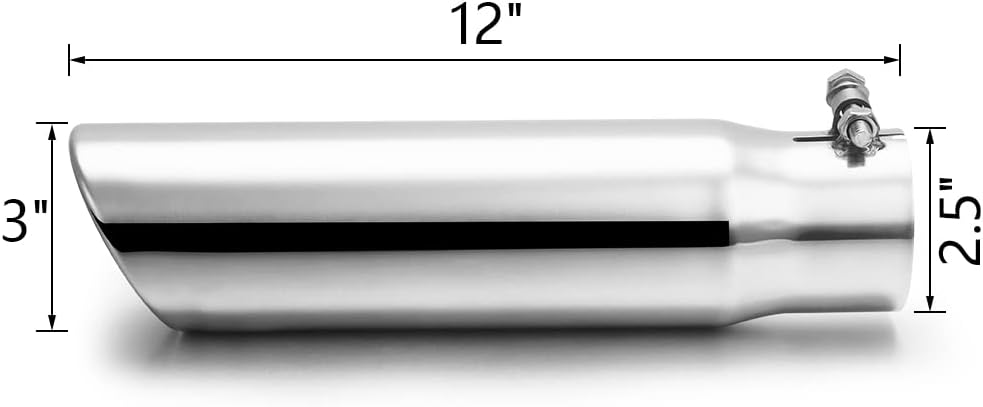 LCGP 2.5 Inch Inlet Exhaust Tip,2.5" x 3" x 12" Polished Exhaust Tailpipe Tip for Truck with Bolt On Design